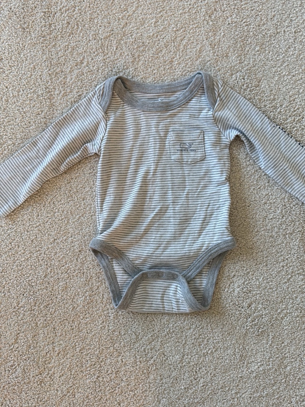 Vineyard Vines Gray & White Striped Long-Sleeve Baby One-Piece